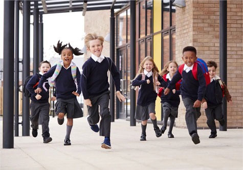 childrens running to school